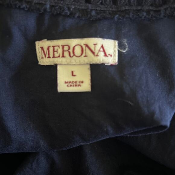 Merona Womens Navy Lace Top L Lined Crochet Overlay Cottagecore Boho Cowgirl - Picture 2 of 10